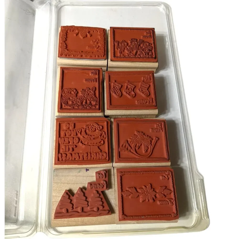 Stampin' Up! Christmas Gift Tags Wood Stamps Block Santa Snowman Holidays
